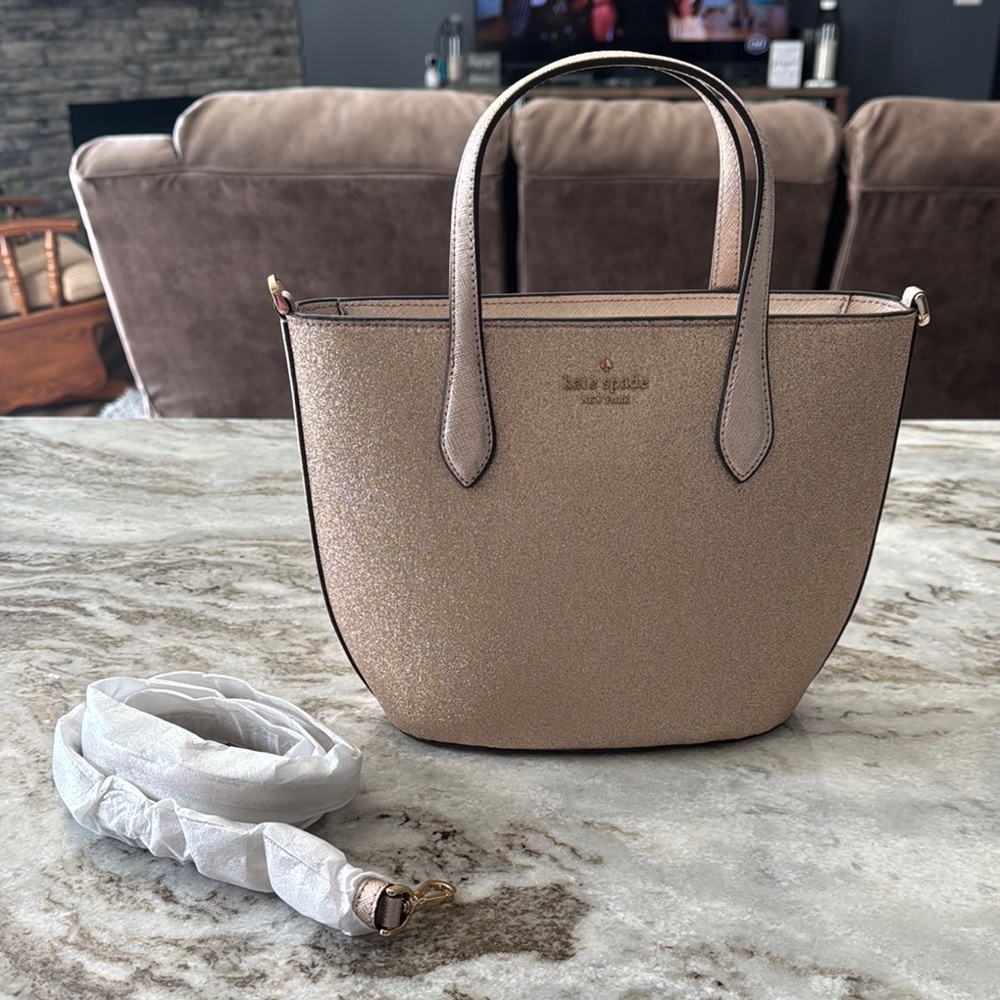 Kate Spade Gold glitter purse with detachable strap